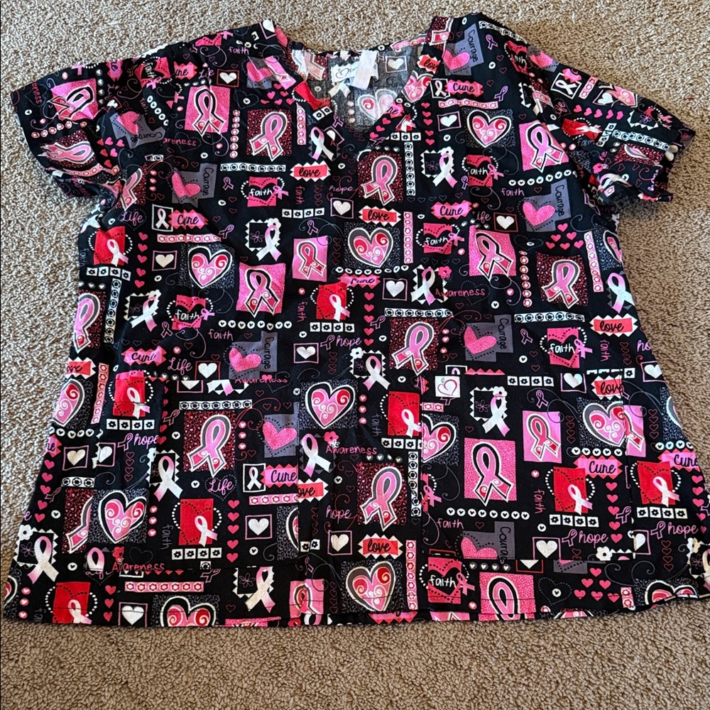 Peaches Uniforms Black and Pink Ribbon shirt